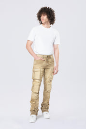 Stacked Flared Multi Pocket Cargo Jeans - Brulee