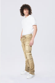 Stacked Flared Multi Pocket Cargo Jeans - Brulee