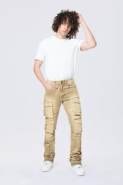 Stacked Flared Multi Pocket Cargo Jeans - Brulee