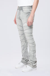 Stacked Flared Pinched Half-Moon Insert Pieced Jeans - Cloud Grey