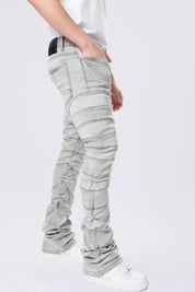 Stacked Flared Pinched Half-Moon Insert Pieced Jeans - Cloud Grey