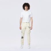 Slim Tapered Embroidered Cargo Twill Pants - Ecru