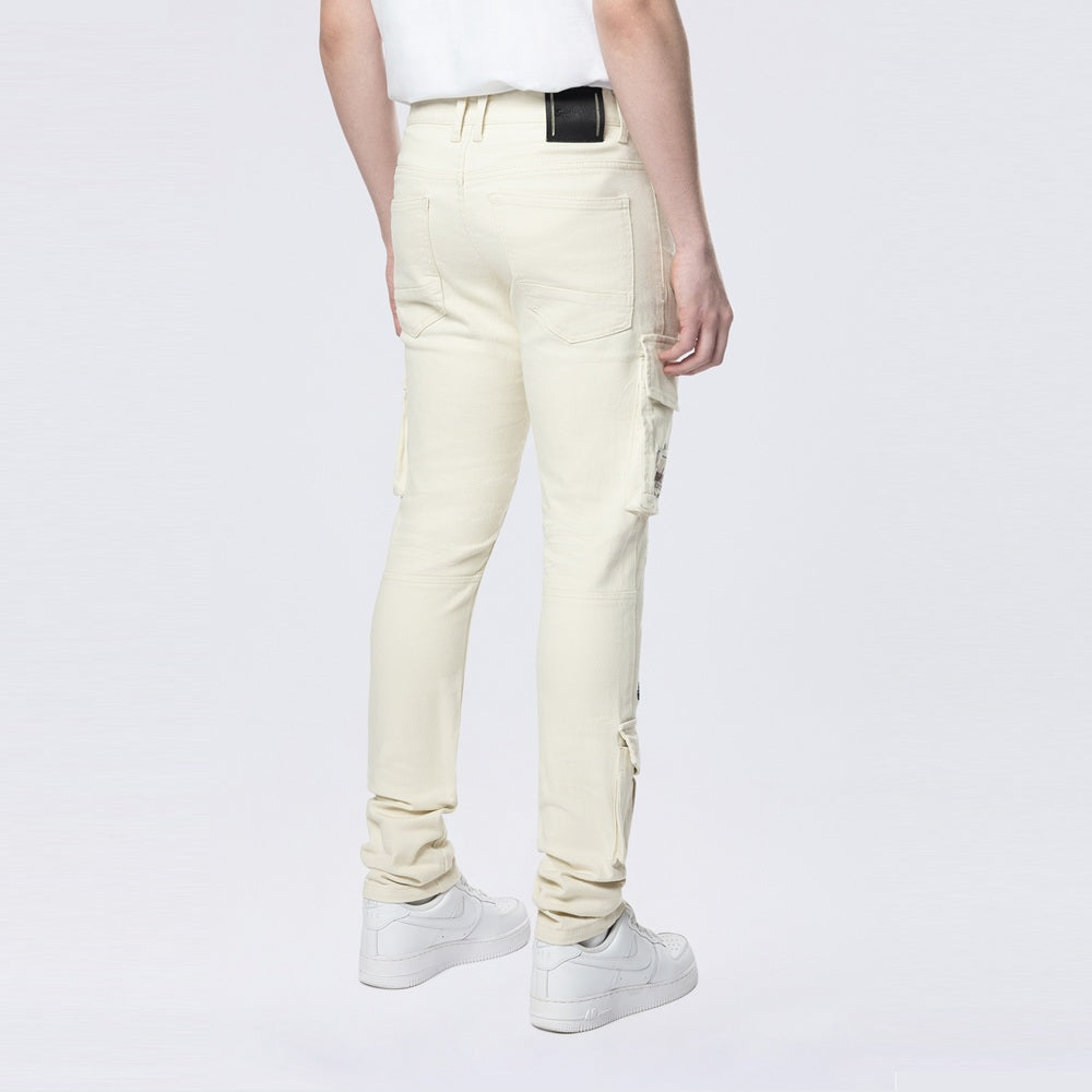 Slim Tapered Embroidered Cargo Twill Pants - Ecru