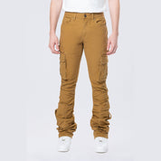 Smoke Rise Stacked Flared Cargo Strap Canvas Pants - Wheat