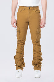 Stacked Flared Cargo Strap Canvas Pants - Wheat