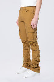 Stacked Flared Cargo Strap Canvas Pants - Wheat