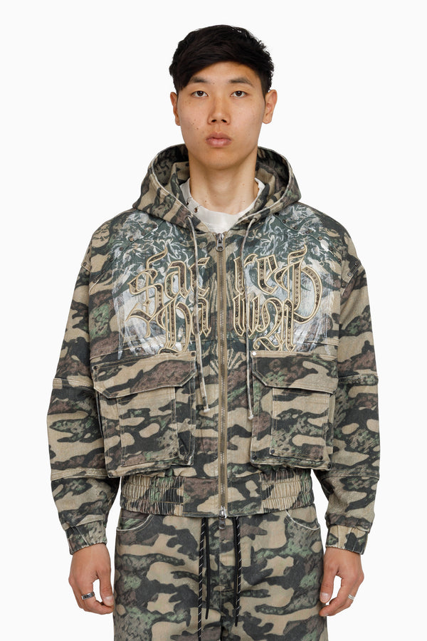 Sacred Dawn Hooded Bomber Jacket - Arden Camo