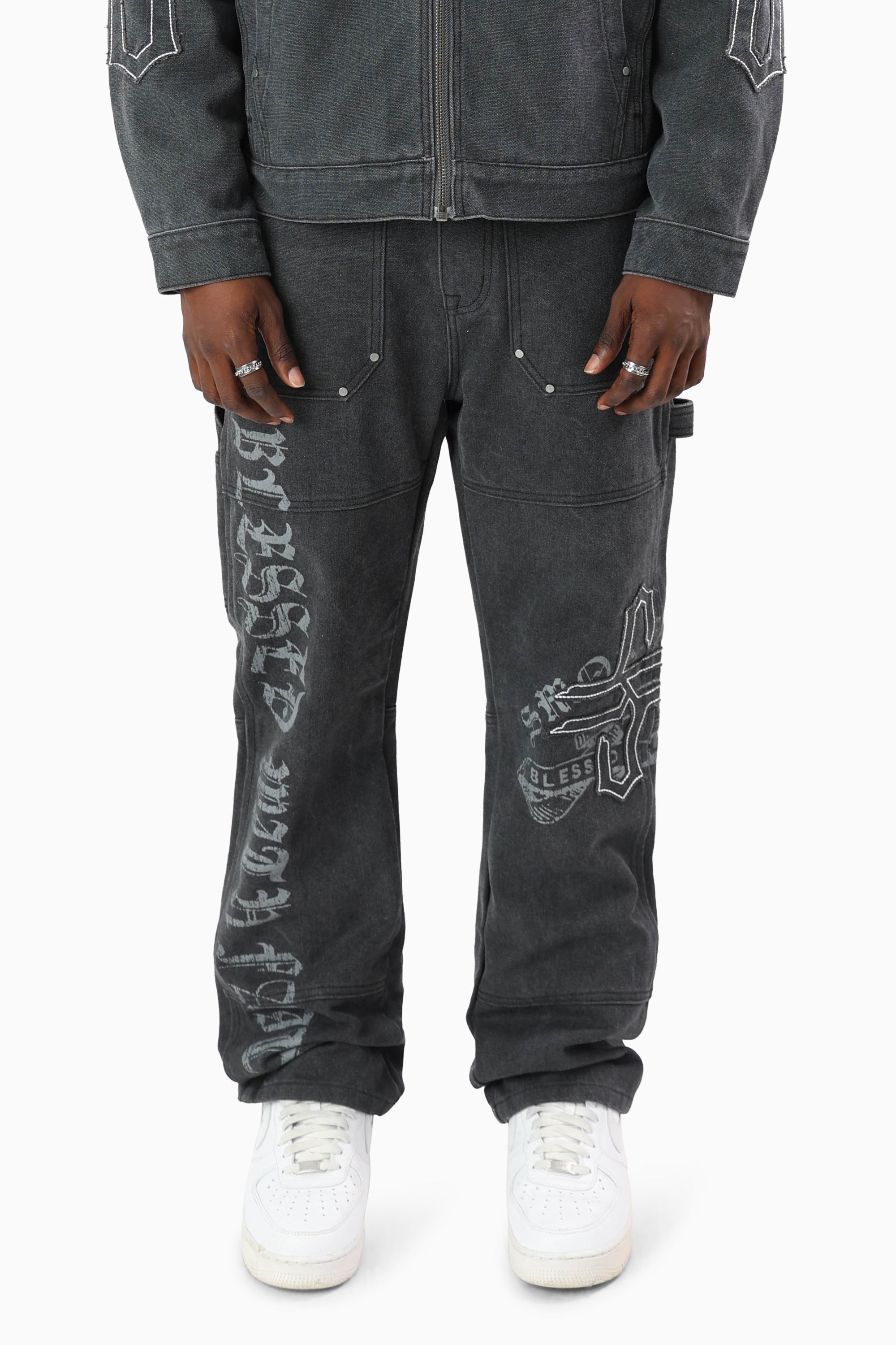 Blessed With Faith Carpenter Canvas Pants - Asphalt