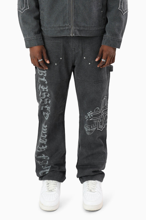 Blessed With Faith Carpenter Canvas Pants - Asphalt