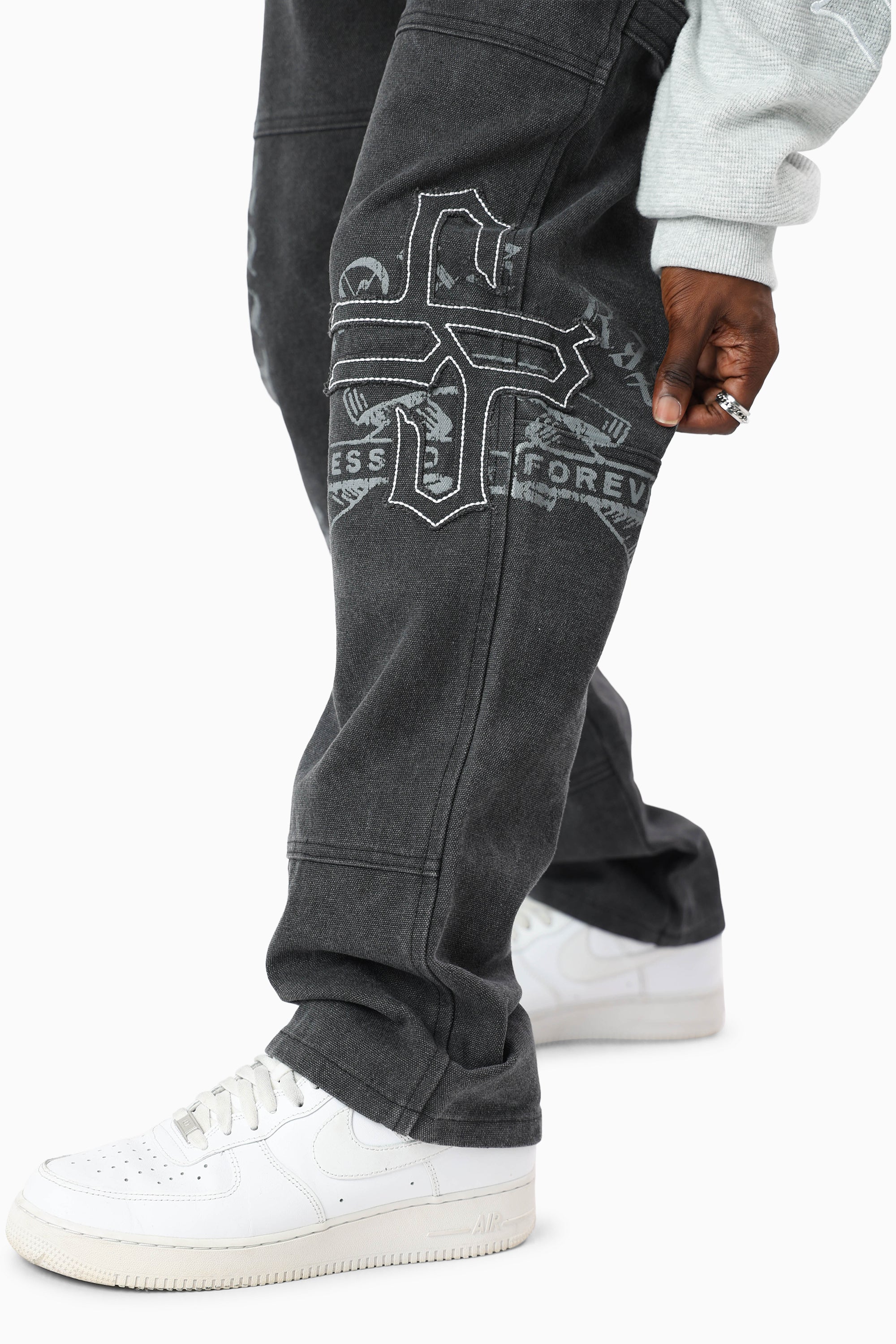 Blessed With Faith Carpenter Canvas Pants - Asphalt