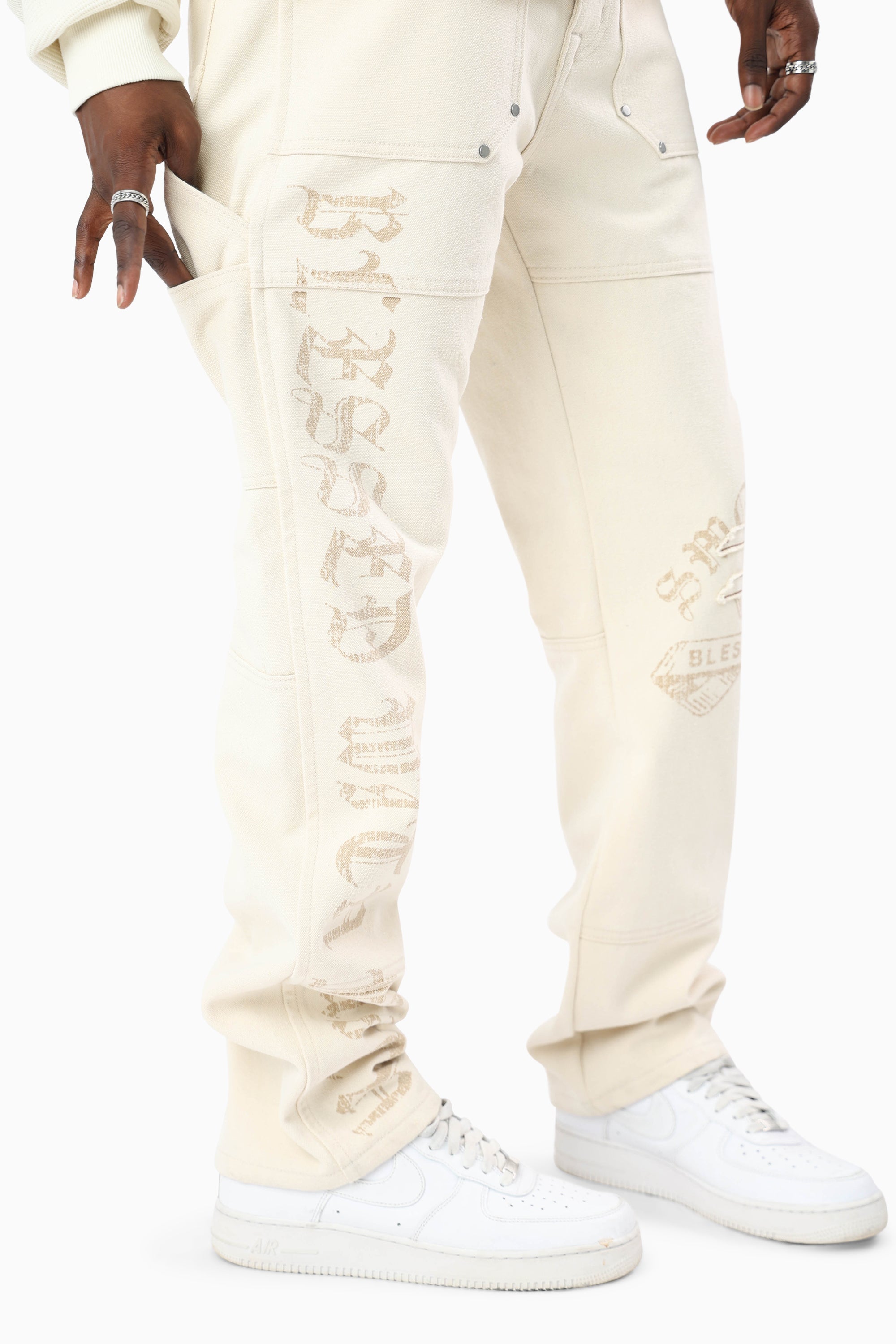 Blessed With Faith Carpenter Canvas Pants - Rainy Day