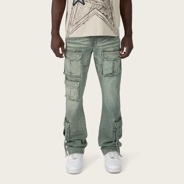 Lazy Stacked Utility Pants - Sea Grass