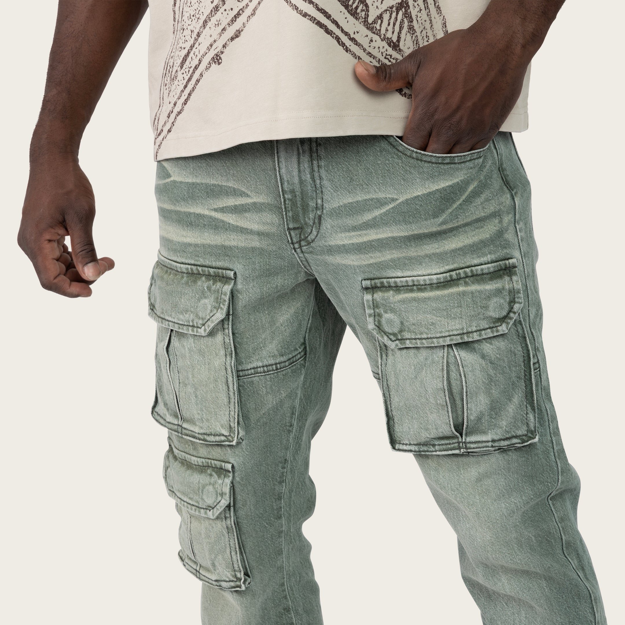 Lazy Stacked Utility Pants - Sea Grass