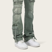 Lazy Stacked Utility Pants - Sea Grass