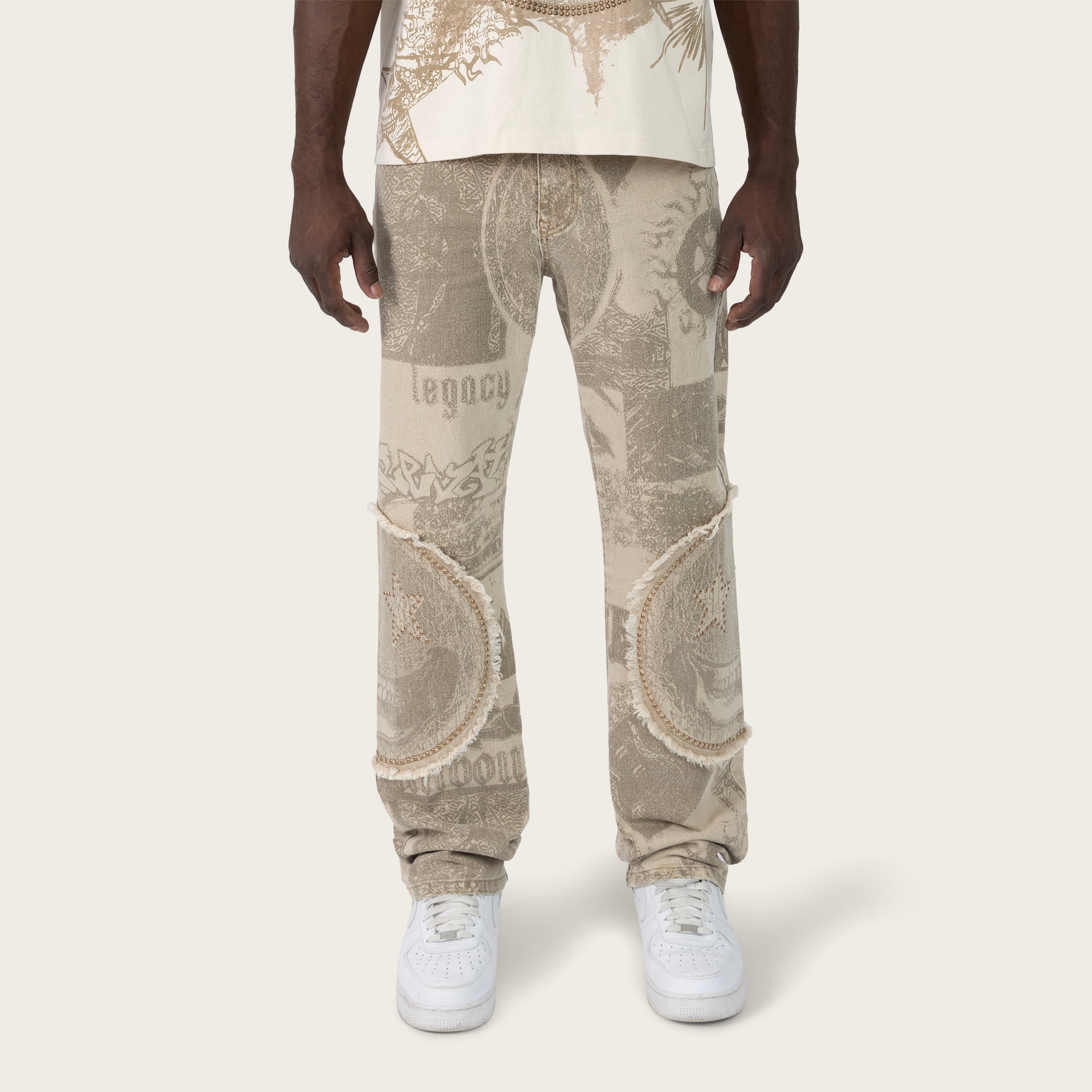 Straight 34 Doodle Zig Zag Stitch Pants - Sand