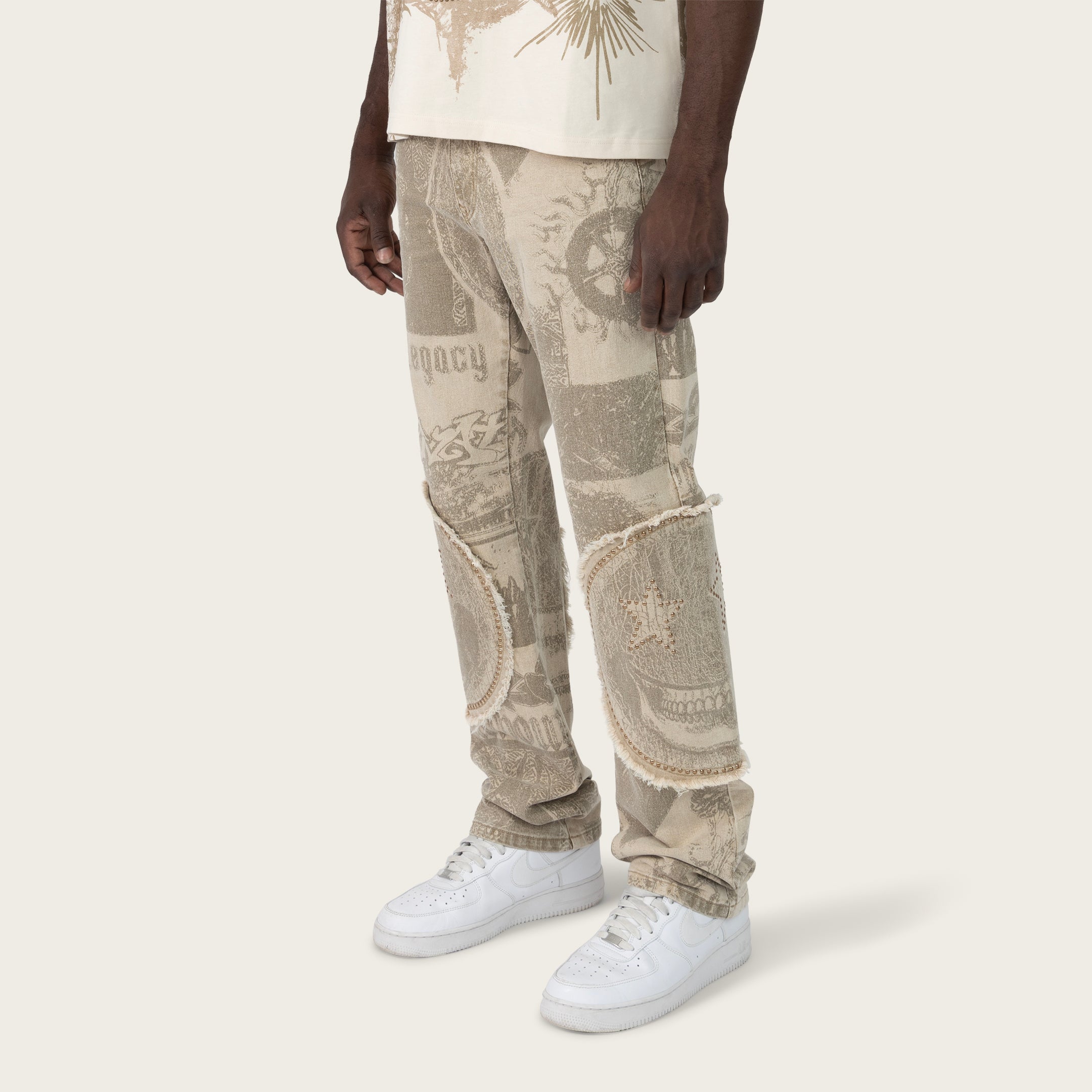 Straight 34 Doodle Zig Zag Stitch Pants - Sand