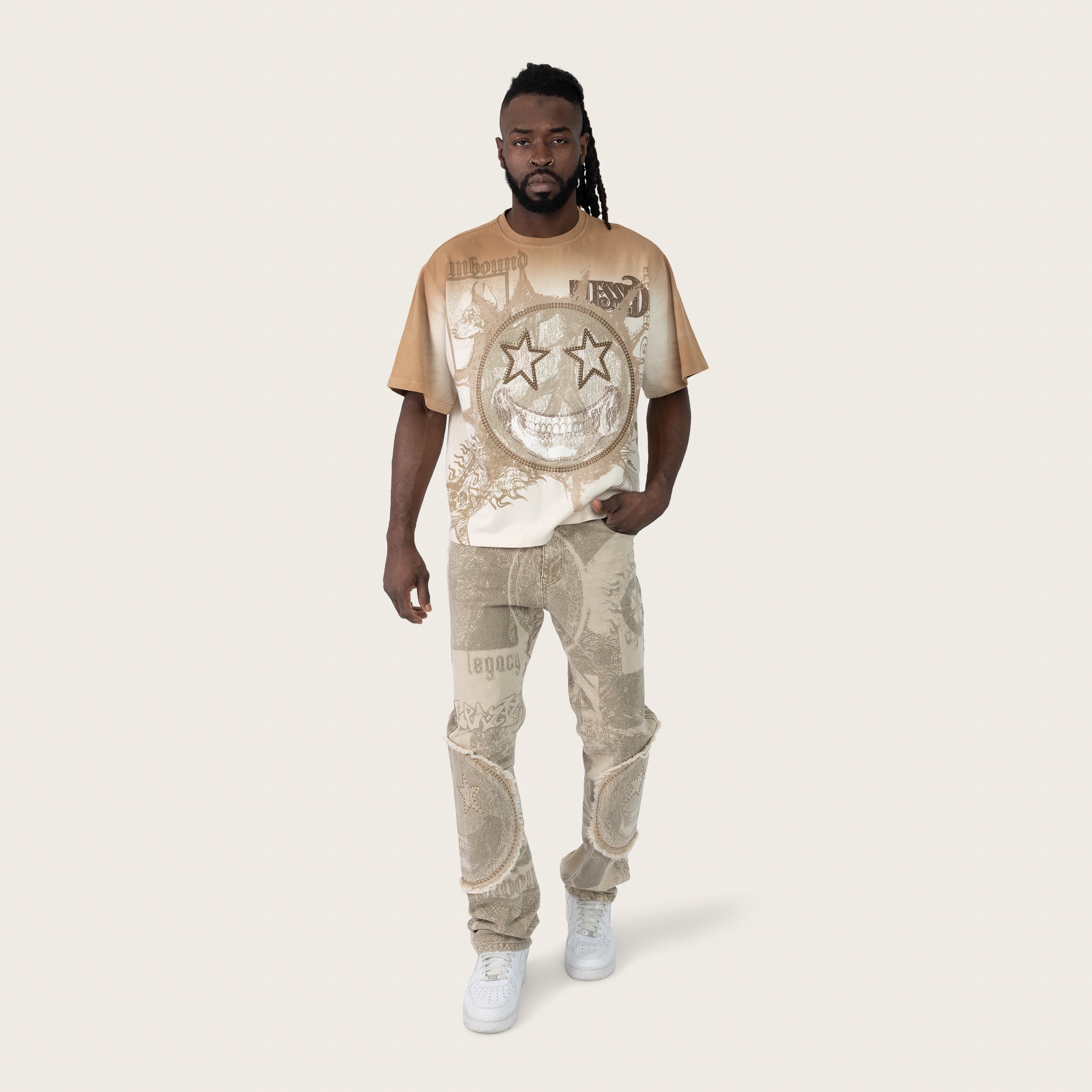 Straight 34 Doodle Zig Zag Stitch Pants - Sand