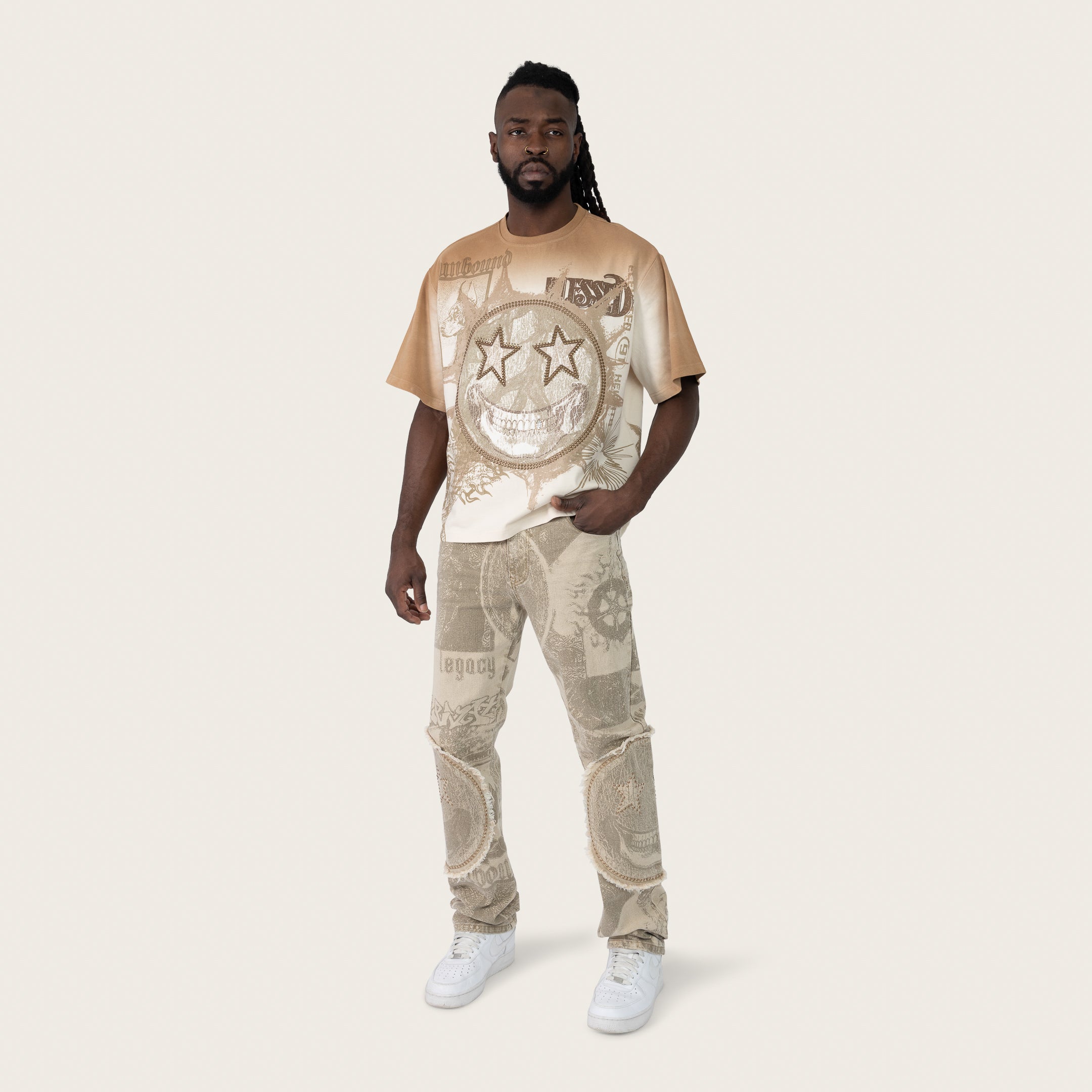 Straight 34 Doodle Zig Zag Stitch Pants - Sand