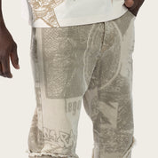 Straight 34 Doodle Zig Zag Stitch Pants - Sand