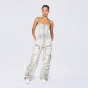 Tube Top Utility Denim Jumpsuit