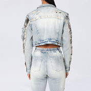 Cropped Mixed Media Jean Jacket