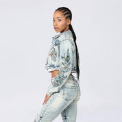 Cropped Tapestry Trucker Jean Jacket