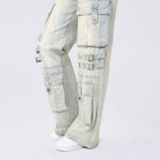 High Rise Wide Leg Mult Pocket Jeans