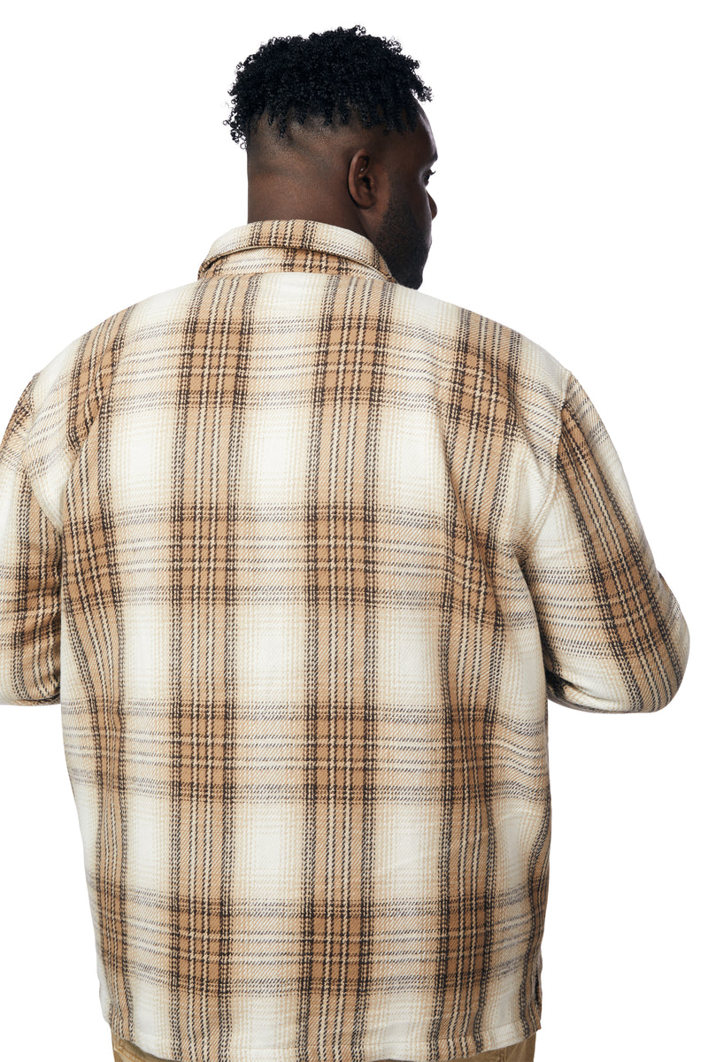 Big and Tall Plaid Flannel Overshirt - Driftwood