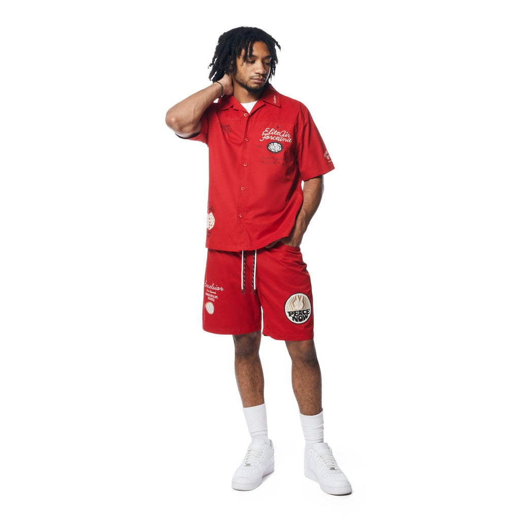 Smoke Rise Fashion Military Windbreaker Shorts - Red