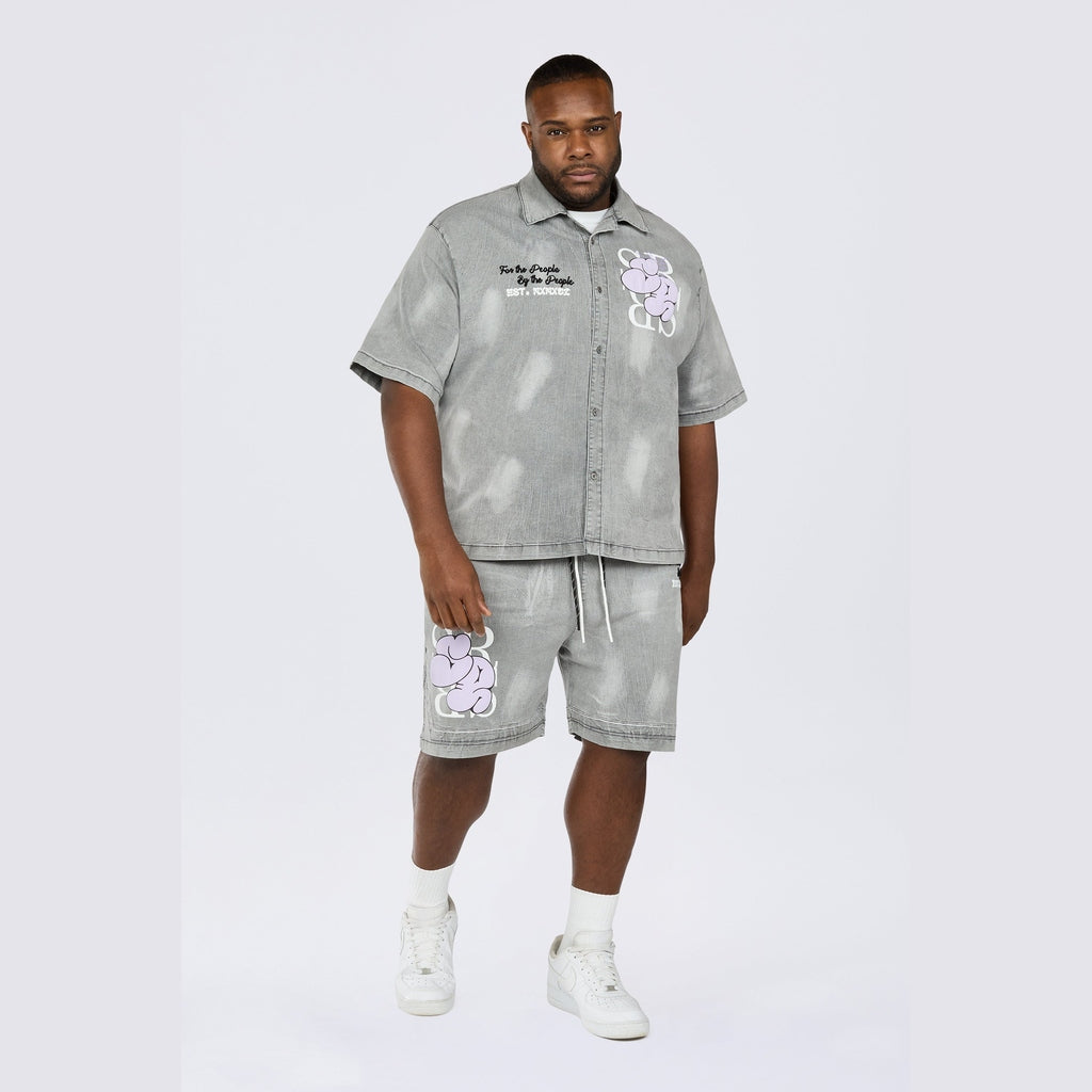 Smoke Rise Big and Tall Big and Tall - Puff Printed Graphic Resort Denim Shorts - Smoke Grey