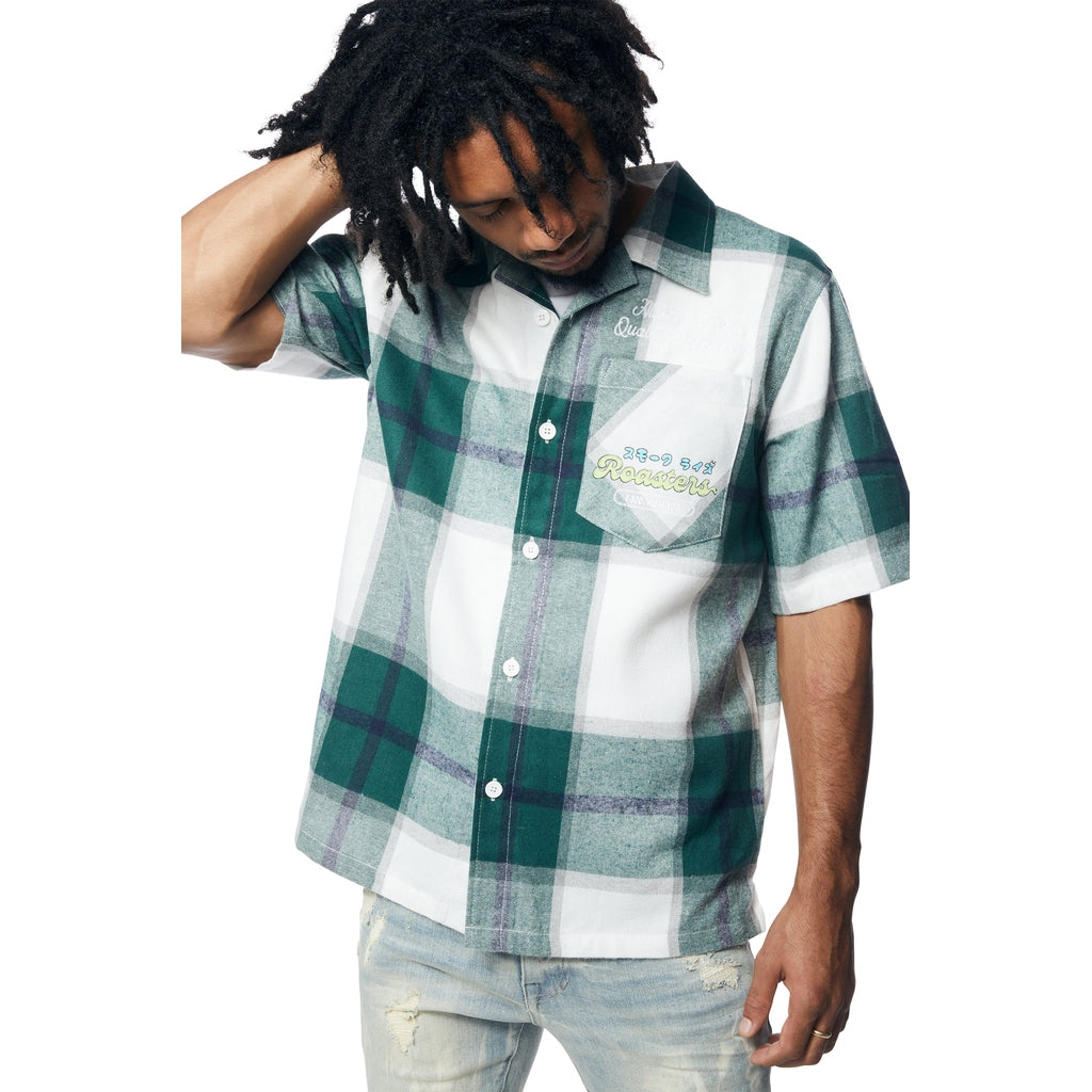 Smoke Rise Patchwork Plaid Shirt - Green