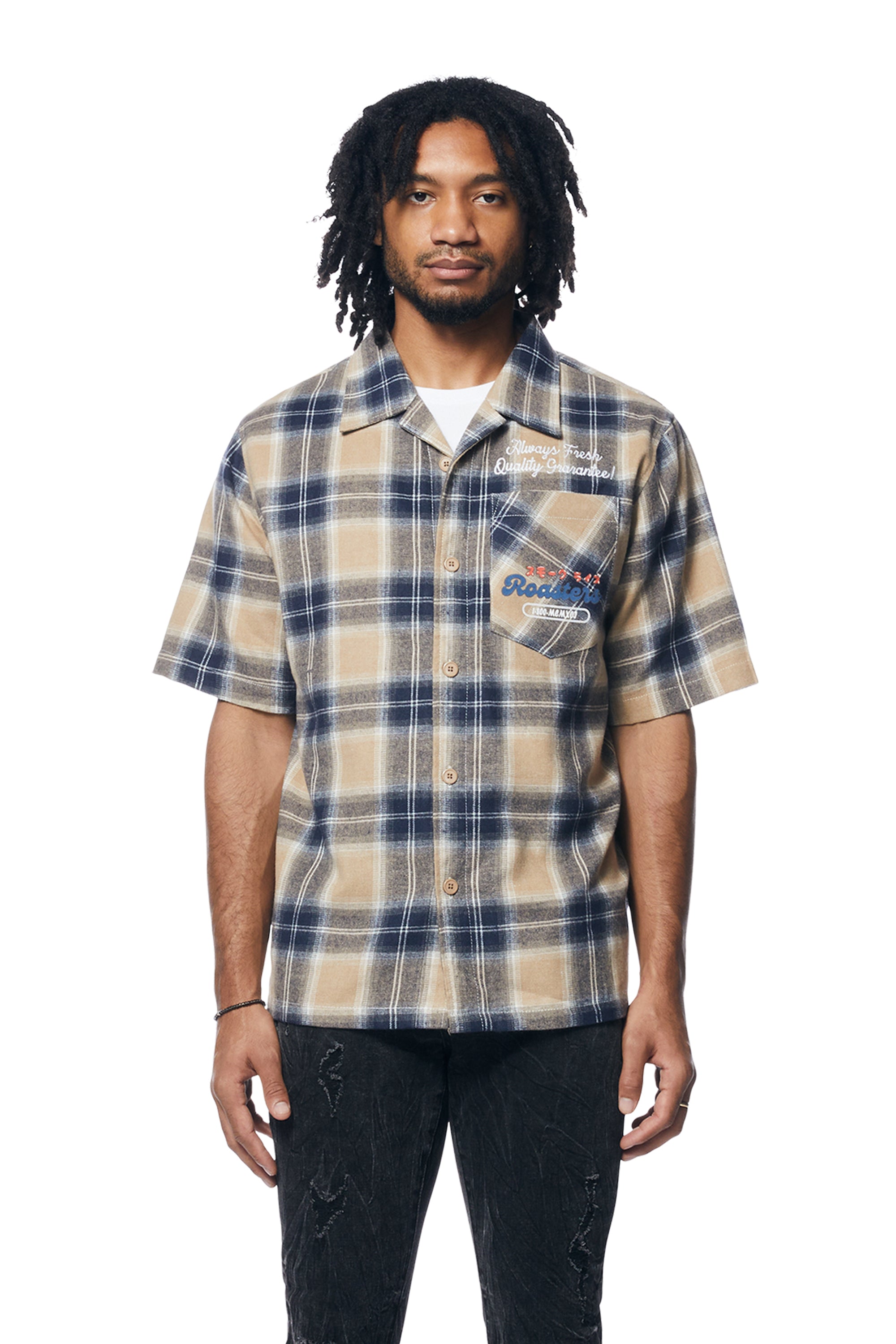 Patchwork Plaid Shirt - Khaki