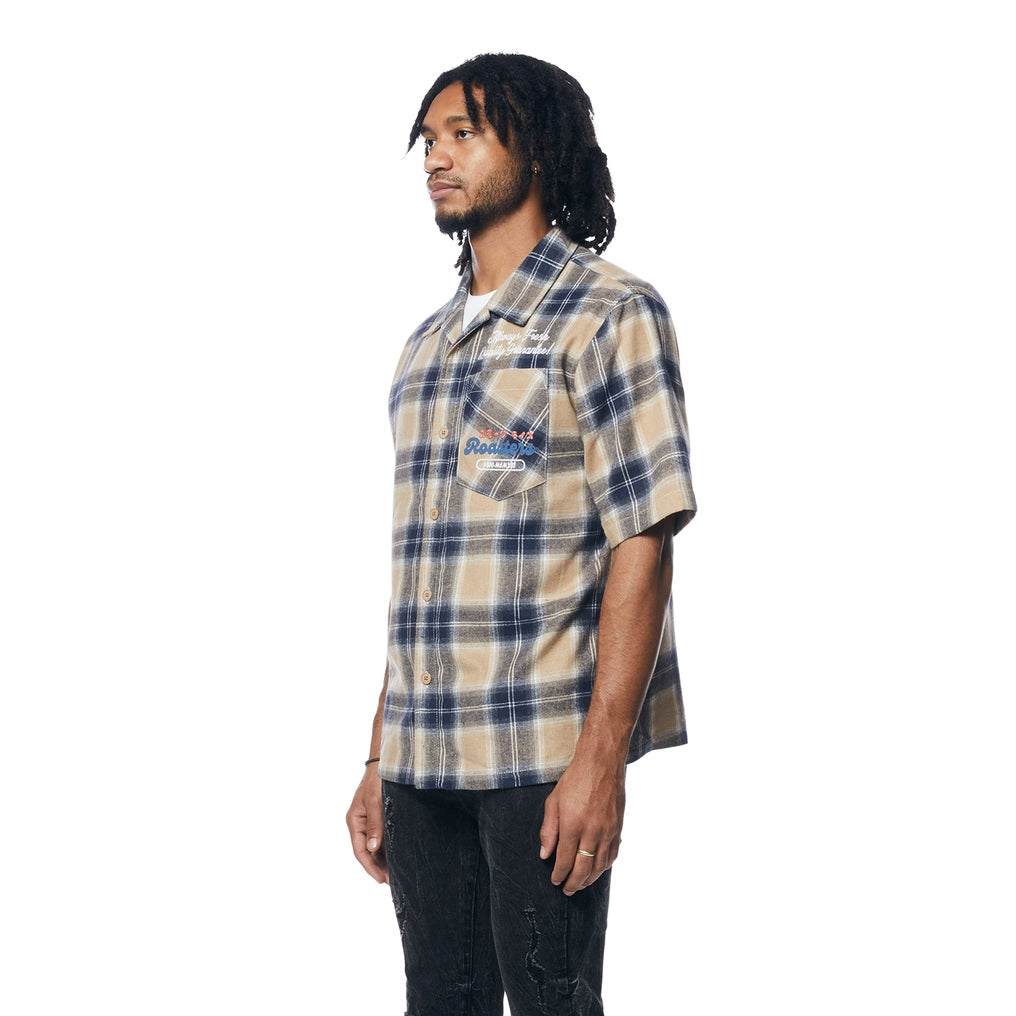 Smoke Rise Patchwork Plaid Shirt - Khaki