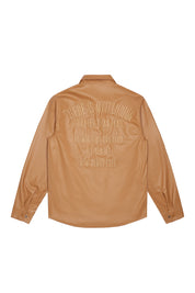 3D Embroidered & Patched Vegan Leather Overshirt - Tan
