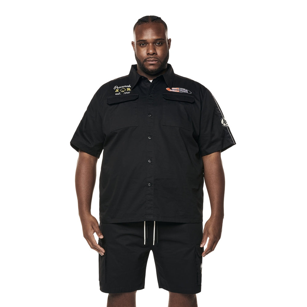 Smoke Rise Big and Tall Big and Tall - Graphic Twill Shirt - Black