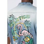 Smoke Rise Big and Tall Big and Tall - Tropical Doodle Denim Shirt - Malibu Blue