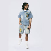 Smoke Rise Tropical Doodle Denim Shirt - Malibu Blue