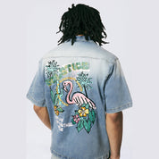 Smoke Rise Tropical Doodle Denim Shirt - Malibu Blue