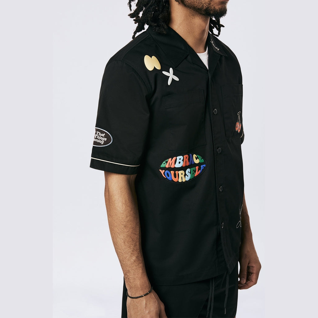 Smoke Rise Graphic Heavy Textured Twill Shirt - Black