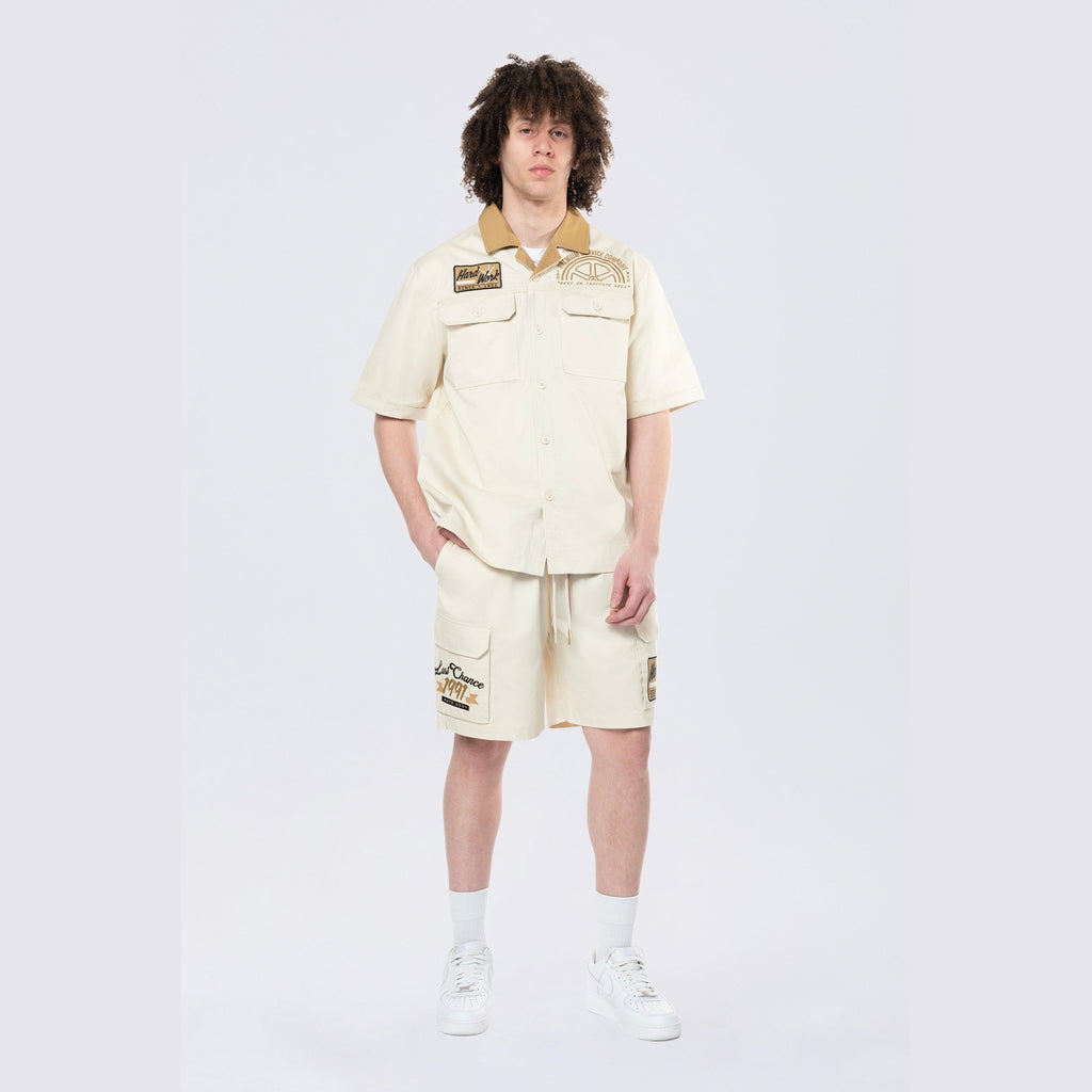 Smoke Rise Pitstop Cargo Twill Lounge Shorts - Ecru
