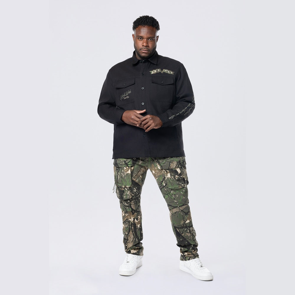 Big and Tall - Tree Camo Patched Overshirt - Black