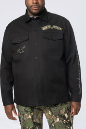 Big and Tall - Tree Camo Patched Overshirt - Black