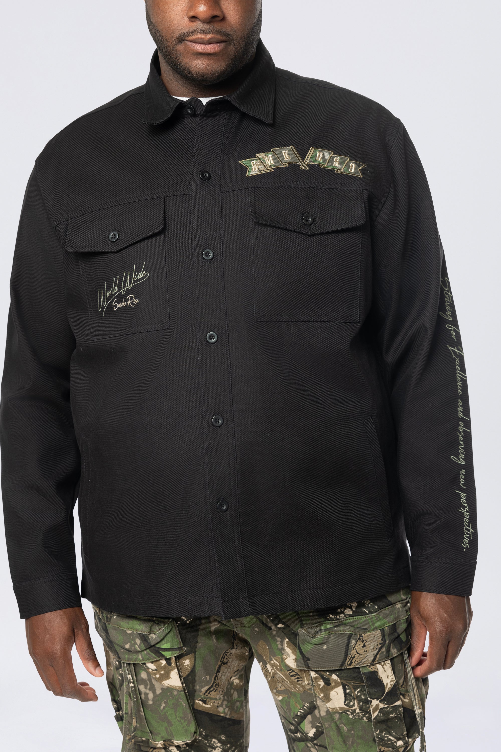 Big and Tall - Tree Camo Patched Overshirt - Black