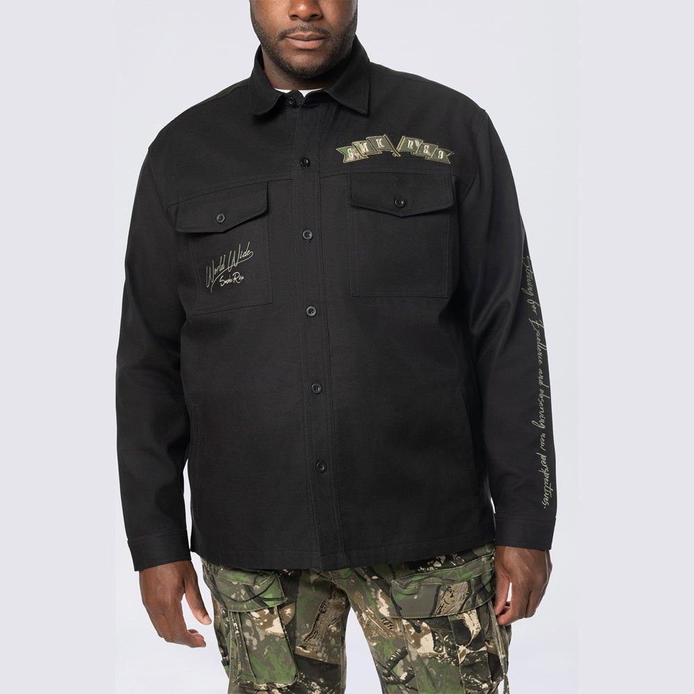 Big and Tall - Tree Camo Patched Overshirt - Black