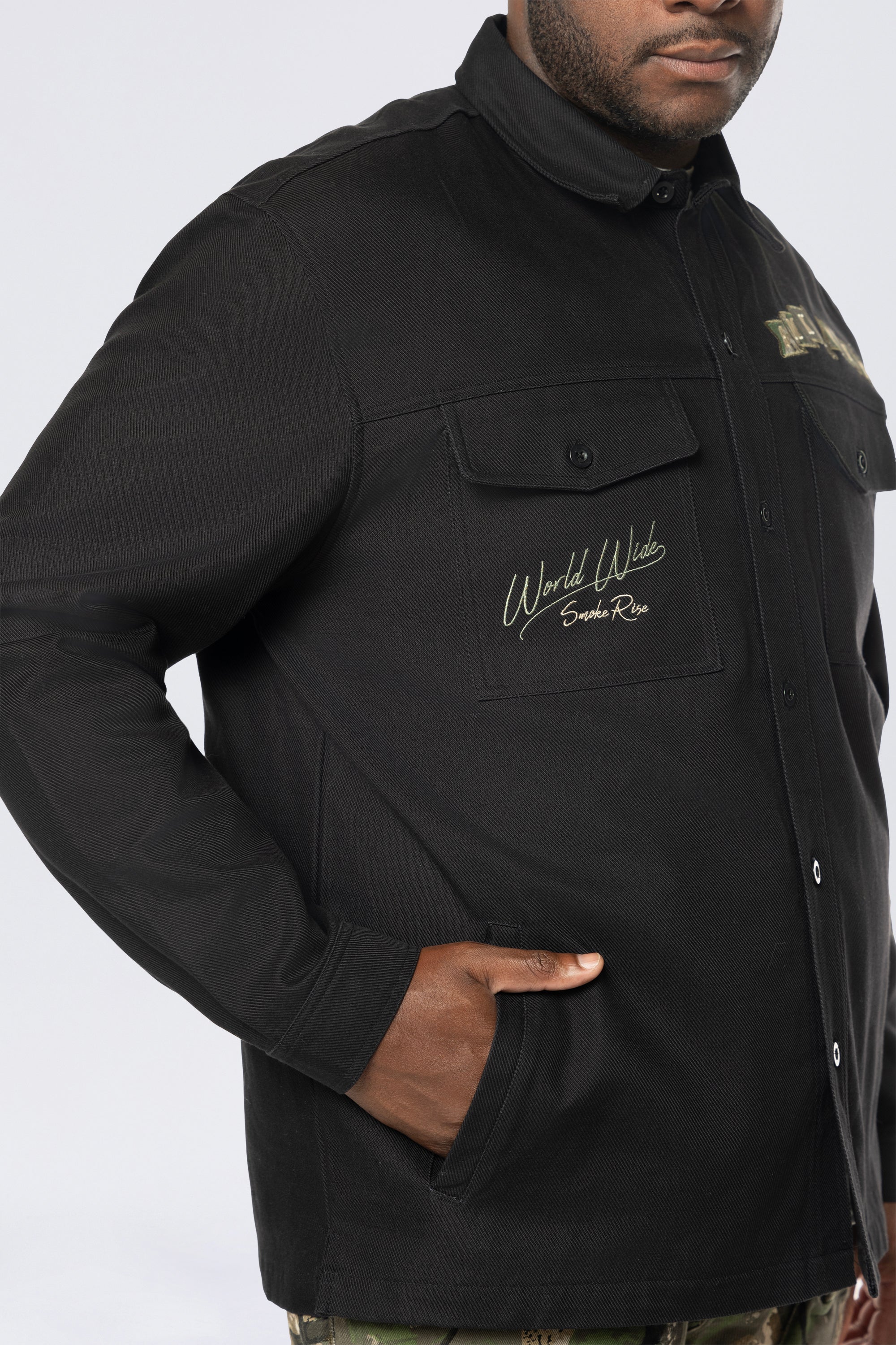 Big and Tall - Tree Camo Patched Overshirt - Black