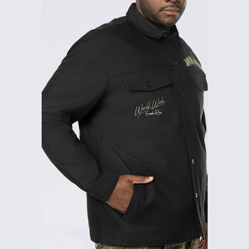 Big and Tall - Tree Camo Patched Overshirt - Black