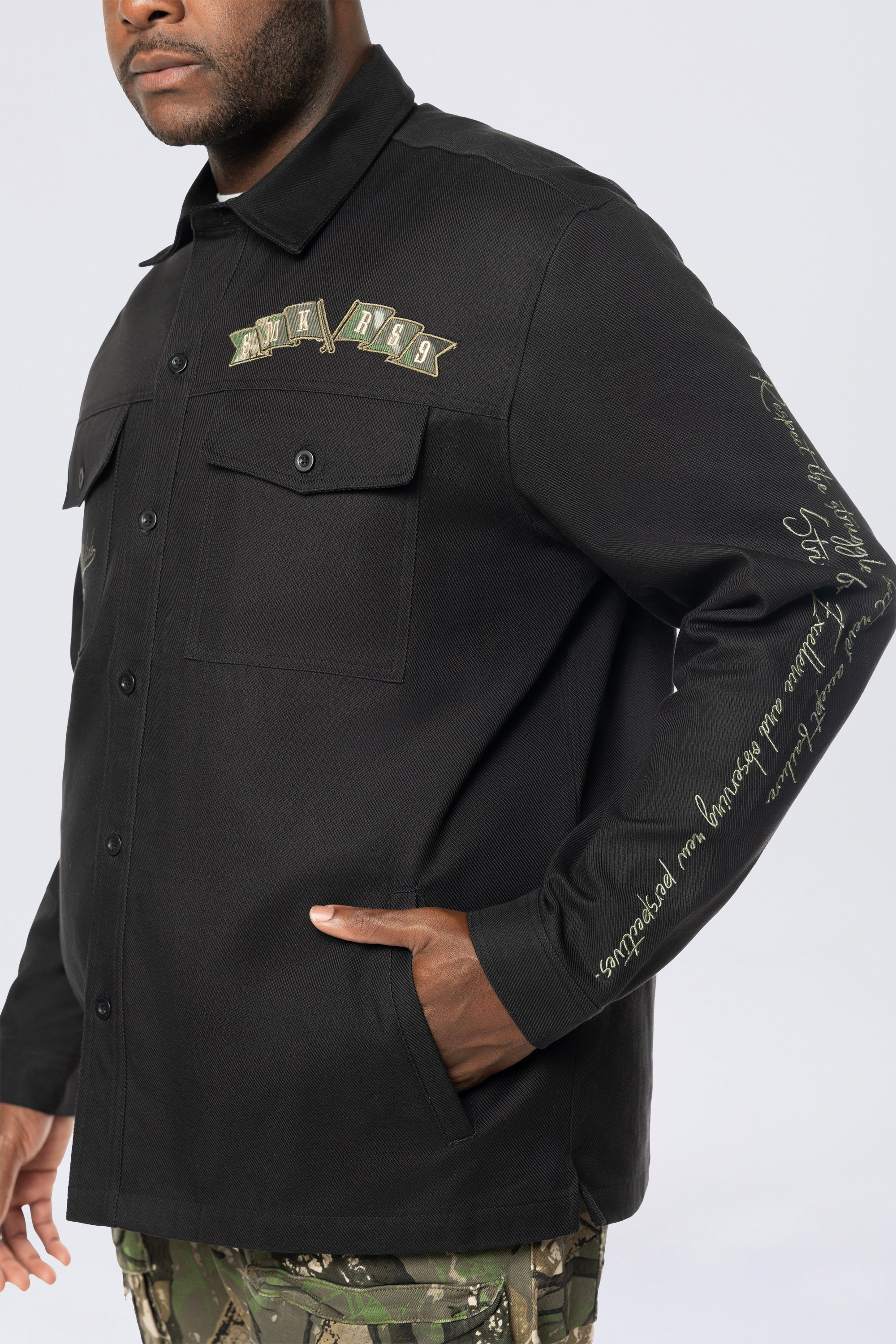 Big and Tall - Tree Camo Patched Overshirt - Black
