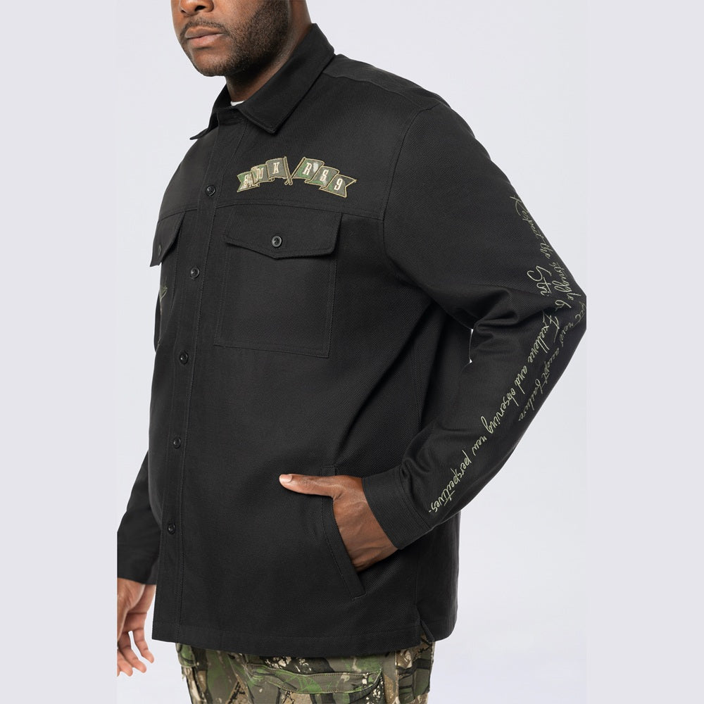 Big and Tall - Tree Camo Patched Overshirt - Black
