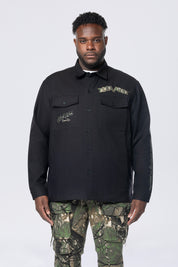 Big and Tall - Tree Camo Patched Overshirt - Black