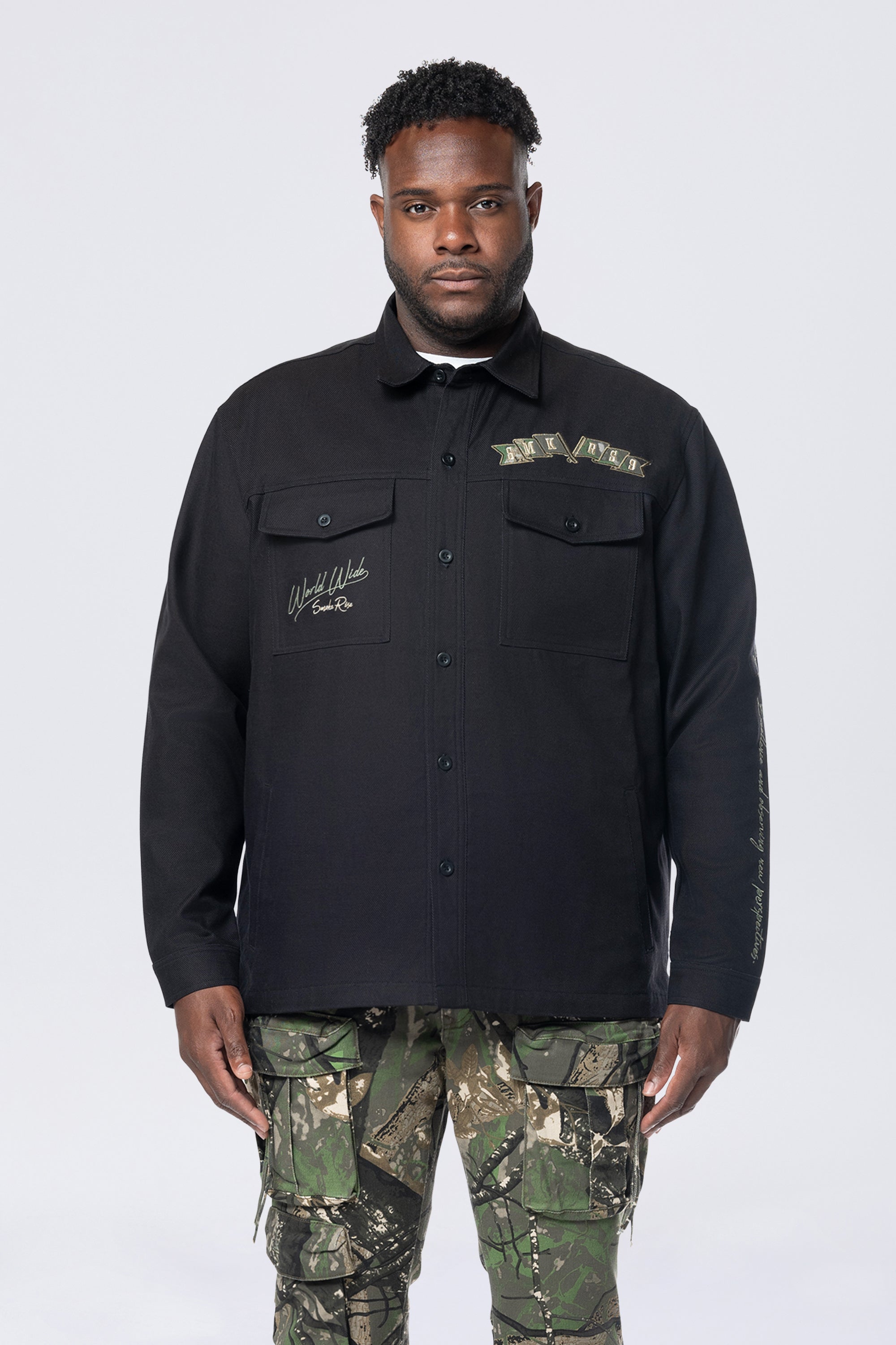 Big and Tall - Tree Camo Patched Overshirt - Black